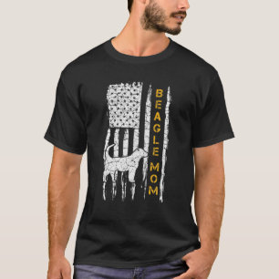 ヴィンテージアメリカ国旗のビーグル犬の母シルエット Tシャツ