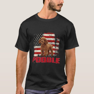 ヴィンテージアメリカ国旗のプードル犬の恋人 Tシャツ