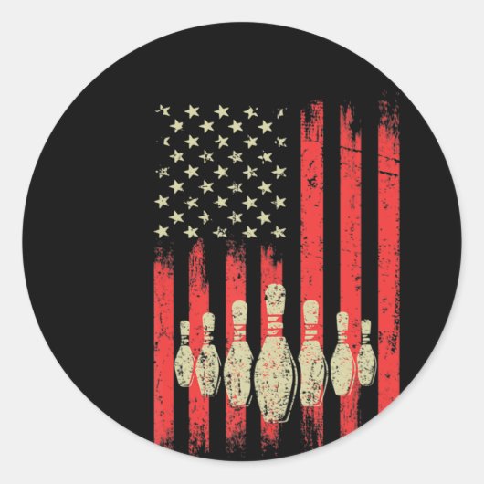 ヴィンテージアメリカ国旗のボーリングが愛国的なボウルをピン ラウンドシール (正面)