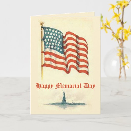 ヴィンテージアメリカ国旗のメモリアルデーカード カード (黄色い花)