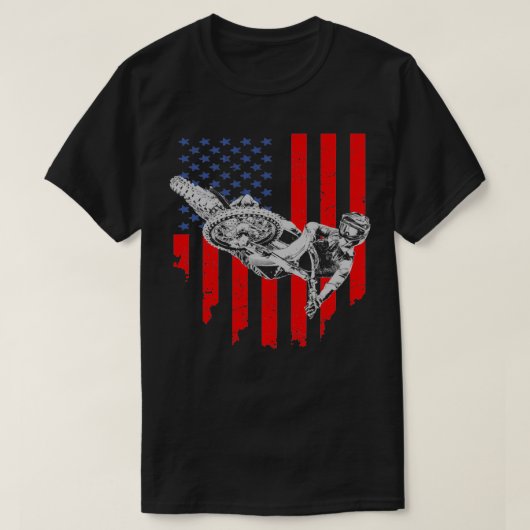 ヴィンテージアメリカ国旗のモトクロス Tシャツ (デザイン正面)