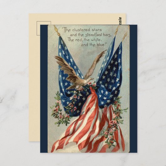ヴィンテージアメリカ国旗のワシと花の愛国心 ポストカード (正面/裏面)
