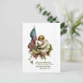 ヴィンテージアメリカ国旗の小さな男の子 ポストカード (スタンド正面)