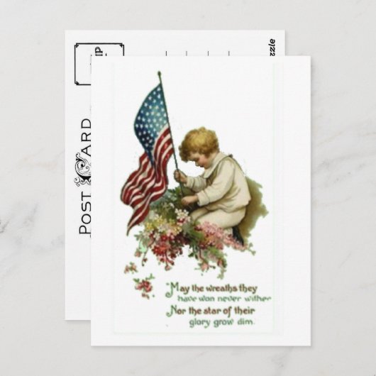 ヴィンテージアメリカ国旗の小さな男の子 ポストカード (正面/裏面)