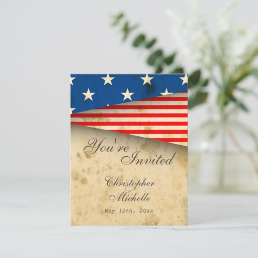 ヴィンテージアメリカ国旗の愛国的なアメリカの結婚式の招待 招待状 (スタンド正面)