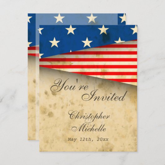 ヴィンテージアメリカ国旗の愛国的なアメリカの結婚式の招待 招待状 (正面/裏面)
