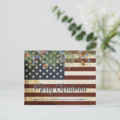ヴィンテージアメリカ国旗の愛国的なメリークリスマス シーズンポストカード (スタンド正面)