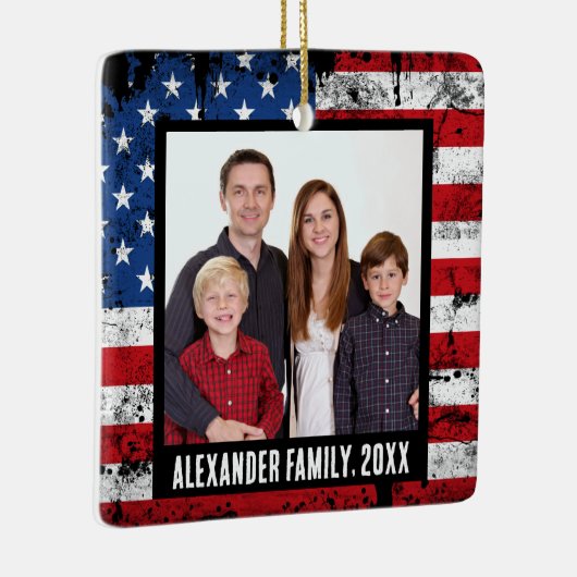 ヴィンテージアメリカ国旗の愛国的な家族の写真 セラミックオーナメント (右)