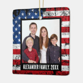 ヴィンテージアメリカ国旗の愛国的な家族の写真 セラミックオーナメント (左)