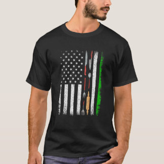 ヴィンテージアメリカ国旗の料理セントパトリックスデイメン Tシャツ