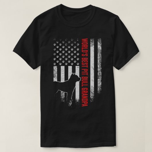 ヴィンテージアメリカ国旗の最高の世界ピットブルグランパ Tシャツ (デザイン正面)