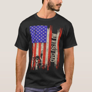 ヴィンテージアメリカ国旗の柔道空手パパシルエット Tシャツ
