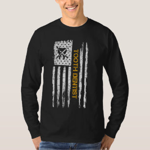 ヴィンテージアメリカ国旗の歯歯科シルエット Tシャツ
