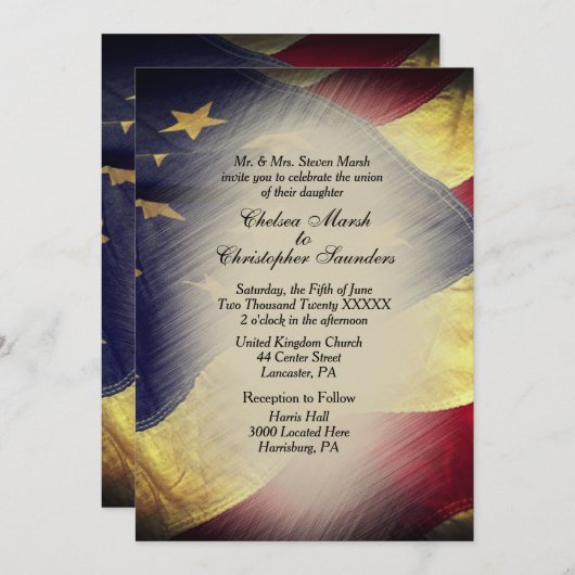 ヴィンテージアメリカ国旗の結婚式招待状 招待状 (正面/裏面)