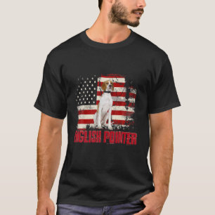 ヴィンテージアメリカ国旗の英語ポインタ犬の恋人 Tシャツ