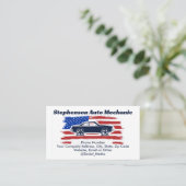 ヴィンテージアメリカ国旗の車の自動整備士サービス 名刺 (スタンド正面)