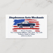 ヴィンテージアメリカ国旗の車の自動整備士サービス 名刺 (正面)
