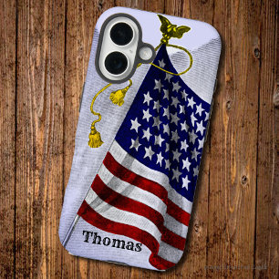 ヴィンテージアメリカ国旗エッチング編集可能 iPhone 16ケース
