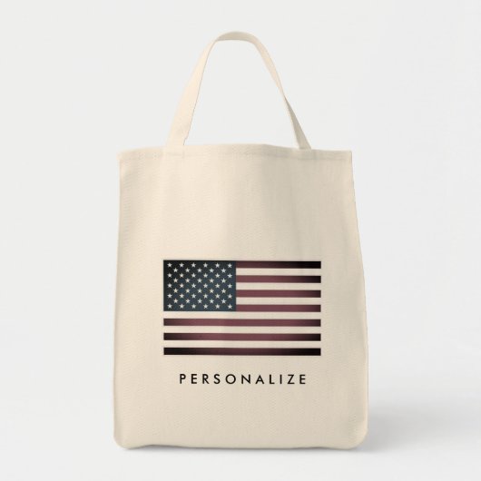 ヴィンテージアメリカ国旗カスタムの食料品トートバッグ トートバッグ (正面)