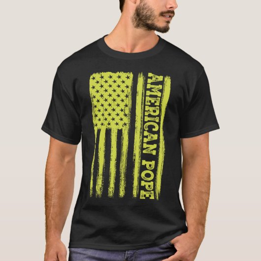 ヴィンテージアメリカ国旗カトリック初アメリカ教皇 Tシャツ (正面)