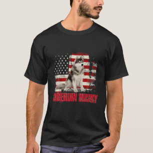 ヴィンテージアメリカ国旗シベリアのハスキー犬の恋人 Tシャツ