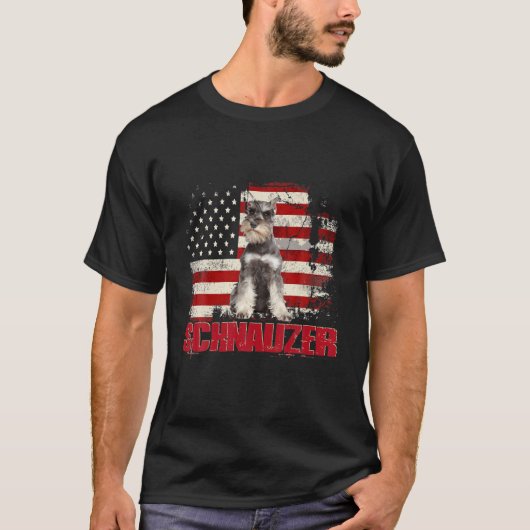 ヴィンテージアメリカ国旗シュナウザー犬の恋人 Tシャツ (正面)