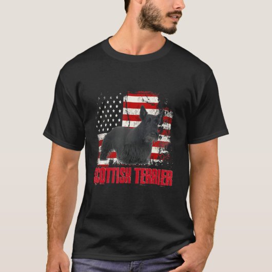 ヴィンテージアメリカ国旗スコティッシュテリア犬 Tシャツ (正面)
