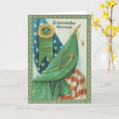 ヴィンテージアメリカ国旗ハープ・オブ・エリン・セント・パトリック カード (黄色い花)