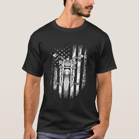 ヴィンテージアメリカ国旗バイクシャクールツ Tシャツ (正面)