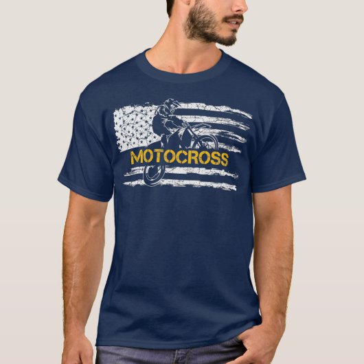 ヴィンテージアメリカ国旗モトクロスダートバイク Tシャツ (正面)