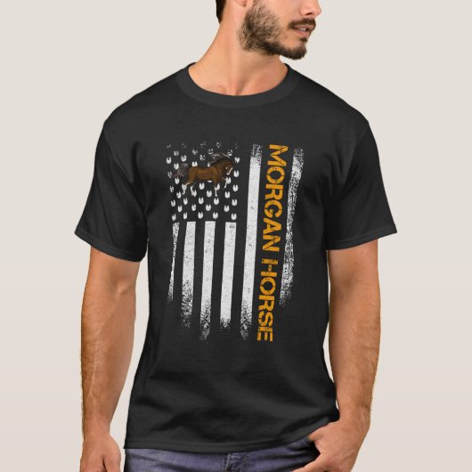 ヴィンテージアメリカ国旗モーガンおもしろいウマ・ライダー Tシャツ (正面)