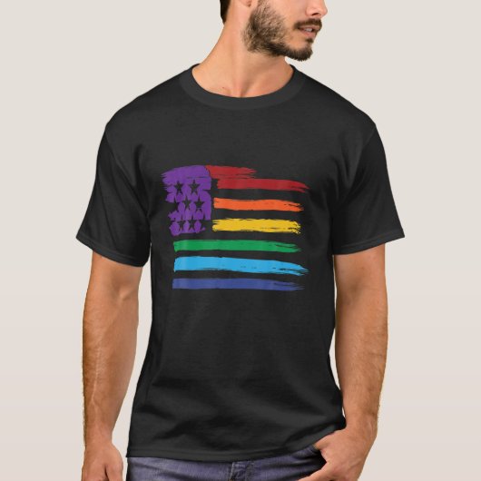 ヴィンテージアメリカ国旗レインボーUSAレズビアンゲイLGBT Tシャツ (正面)