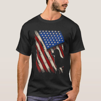 ヴィンテージアメリカ国旗レトロプードルドッグ7月4日 Tシャツ