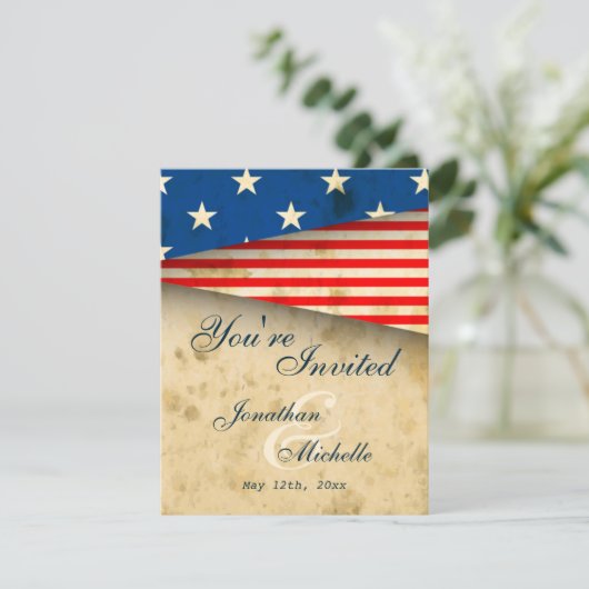 ヴィンテージアメリカ国旗結婚アメリカ 招待状 (スタンド正面)