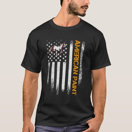 ヴィンテージアメリカ国旗絵を描アメリカの馬おもしろい Tシャツ (正面)