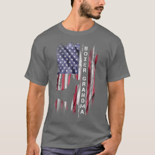 ヴィンテージアメリカ国旗誇りを持ったボクサー犬おばあちゃん Tシャツ
