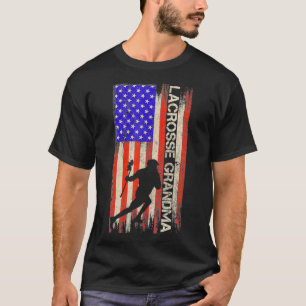 ヴィンテージアメリカ国旗誇りを持ったラクロスおばあちゃんS Tシャツ