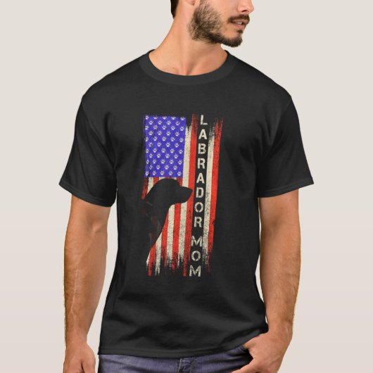 ヴィンテージアメリカ国旗誇りを持ったラブラドールレトリエバーママラボ Tシャツ (正面)