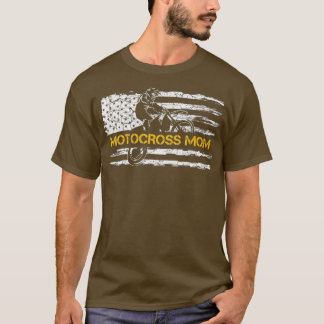 ヴィンテージアメリカ国旗誇りモトクロスダートバイクママ Tシャツ
