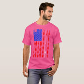 ヴィンテージアメリカ国旗魚釣りアメリカ国旗のロッド魚釣り Tシャツ (正面フル)