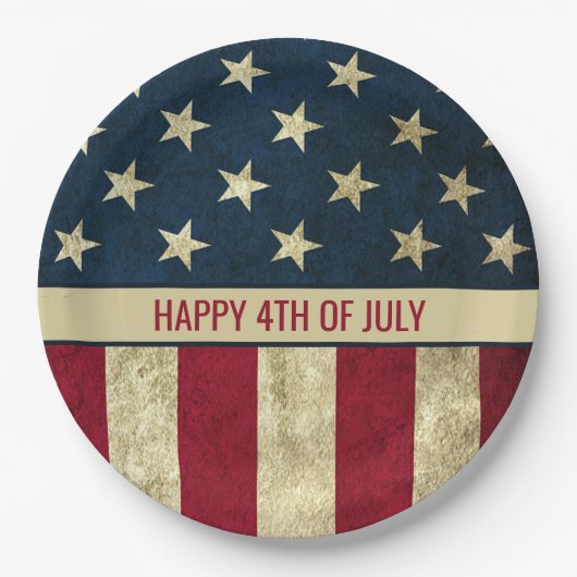 ヴィンテージアメリカ国旗7月4日パーティー ペーパープレート (正面)