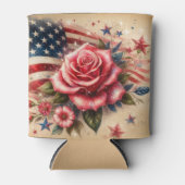ヴィンテージアメリカ国旗、バラと星 缶クーラー (正面)