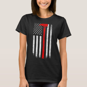 ヴィンテージアメリカ国旗Ax薄い赤線ファイアーファイター Tシャツ