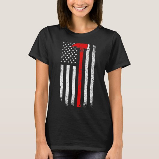 ヴィンテージアメリカ国旗Ax薄い赤線ファイアーファイター Tシャツ (正面)