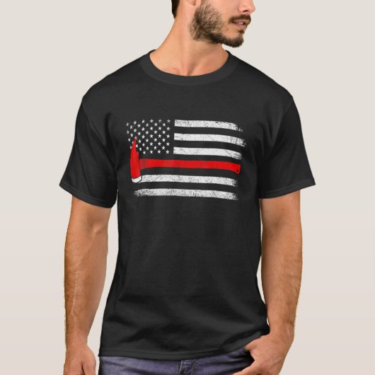ヴィンテージアメリカ国旗Ax薄い赤線ファイアーファイター Tシャツ (正面)
