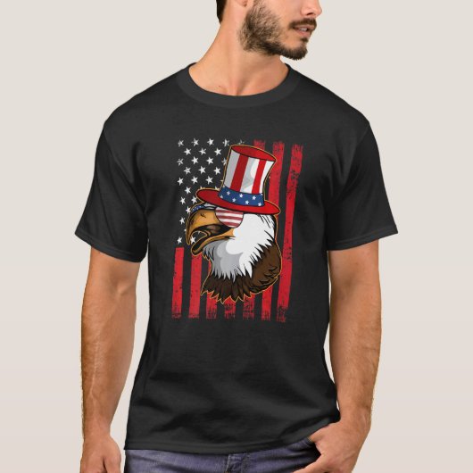 ヴィンテージアメリカ国旗Bald Eagle 7月4日Hat E Tシャツ (正面)