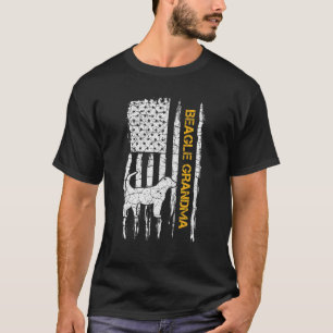 ヴィンテージアメリカ国旗Beagle犬おばあちゃんSilho Tシャツ