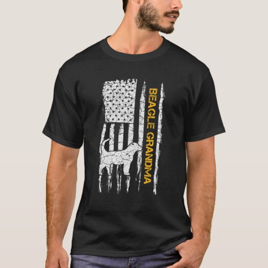 ヴィンテージアメリカ国旗Beagle犬おばあちゃんSilho Tシャツ (正面)