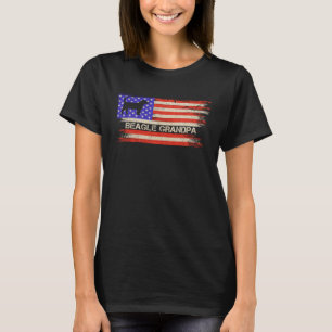 ヴィンテージアメリカ国旗Beagle Dog Grandpa Silho Tシャツ