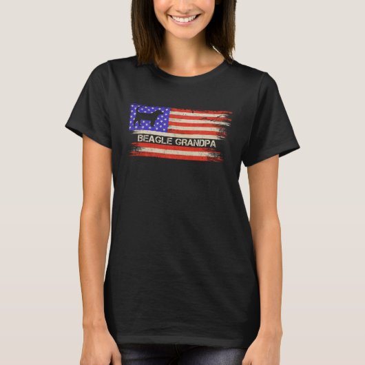 ヴィンテージアメリカ国旗Beagle Dog Grandpa Silho Tシャツ (正面)